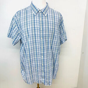 Scandia Shirt Men 2X Blue Plaid Searsucker‎ 100% Cotton Short Sleeve Travel